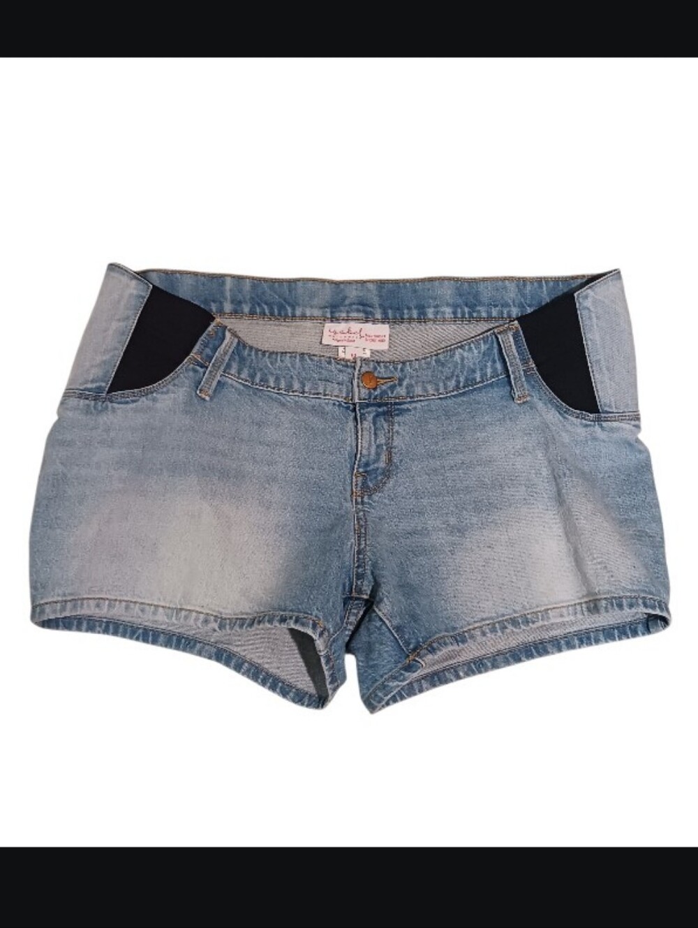 Isabel Maternity Denim Midi Short Side Panels Below Belly Fit - Picture 2 of 5